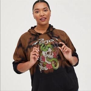 Torrid Poison Rock Band Fleece Bleach Dye Black  Hoodie Sweatshirt 2X